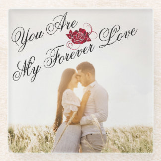 Dessous-de-verre En Verre "My Forever Love" Rose Rouge Unique Photo Élégante