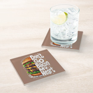 Dessous-de-verre En Verre N'allez pas Bacon Mon coeur amusant jeu de nourrit