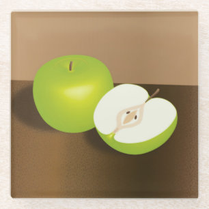 Dessous-de-verre En Verre Nature morte de pomme verte et demie