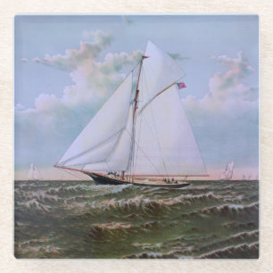 Dessous-de-verre En Verre Navire de voile antique sloop yacht voilier océan