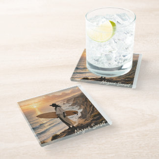 Dessous-de-verre En Verre Nazaré Sunset Surf Coaster – Portugal Coastal Phot