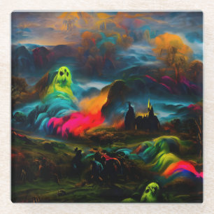 Dessous-de-verre En Verre Neon Ghosts dans un paysage d'Imaginaire hanté
