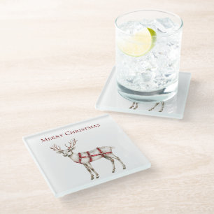 Dessous-de-verre En Verre Noel Blanc Peppermenthe Cerf