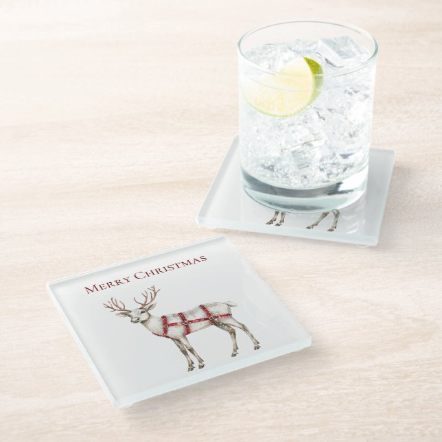 Dessous-de-verre En Verre Noel Blanc Peppermenthe Cerf (Incliné)