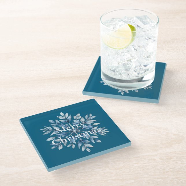Dessous-de-verre En Verre Noël de Flèche de neige Blue Winter (Incliné)