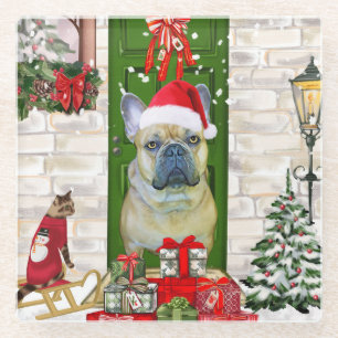 Dessous-de-verre En Verre Noël des Bulldog français