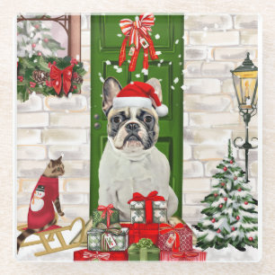 Dessous-de-verre En Verre Noël des Bulldog français
