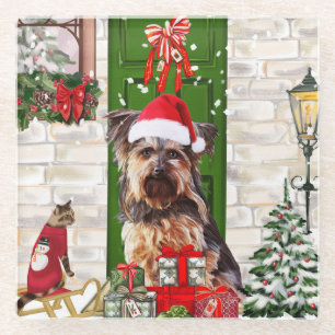 Dessous-de-verre En Verre Noël du chien Yorkie