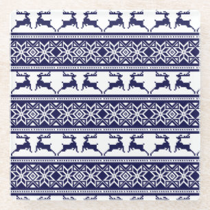 Dessous-de-verre En Verre Noël, le bleu et le blanc scandinave