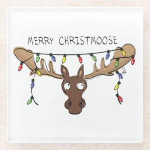 Dessous-de-verre En Verre Noël Moose mignonne drôle Christmoose