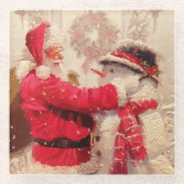 Dessous-de-verre En Verre Noël vintage du Père Noël Snowman (Devant)