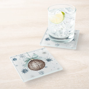 Dessous-de-verre En Verre Noeud de coco de Noël à flocons de neige bleus bla