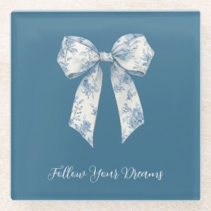 Dessous-de-verre En Verre Nœud papillon floral bleu blanc