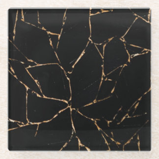 Dessous-de-verre En Verre Noir et dessous de verre en verre de marbre d'or