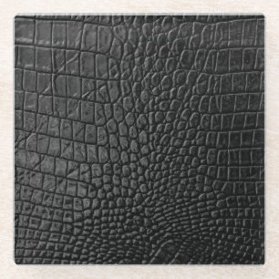 Dessous-de-verre En Verre Noir lisse : Cuir Texture Élégance