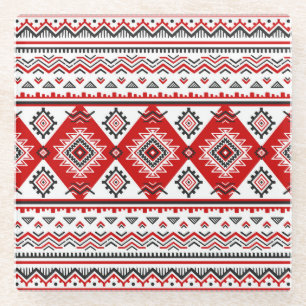 Dessous-de-verre En Verre Noir noir rouge, motifs ukrainiens.