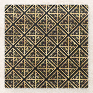 DESSOUS-DE-VERRE EN VERRE NOIR & OR ROUGE CELTIQUE IRLANDAIS NOTES & CROSSES