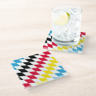 Dessous-de-verre En Verre Noir rouge jaune Bavaria Motif Drapeau Diamant