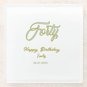 Dessous-de-verre En Verre nom date anniversaire quarante bleu vert pastel te