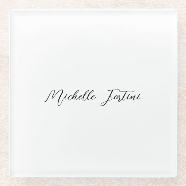 Dessous-de-verre En Verre Nom de calligraphie Élégant minimaliste de plaine (Devant)