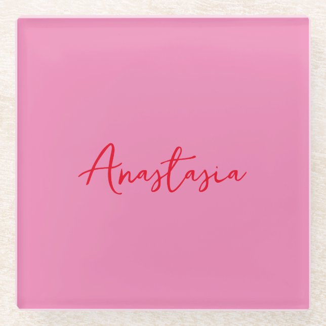 Dessous-de-verre En Verre Nom de calligraphie professionnelle rose personnal (Devant)