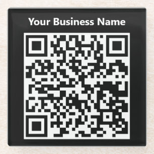 Dessous-de-verre En Verre Nom de l'entreprise plus code QR sur un