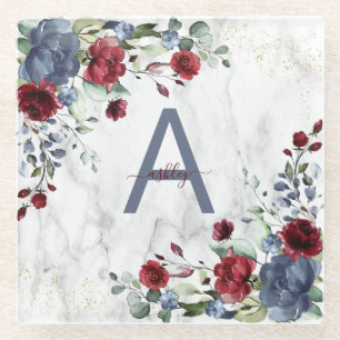 Dessous-de-verre En Verre Nom du marbre floral de la Bourgogne bleue Dusty N