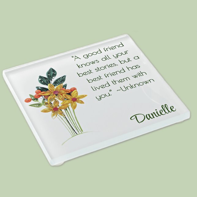 Dessous-de-verre En Verre Nom, Fleurs moulées en papier, Citation d'amitié (Créateur téléchargé)