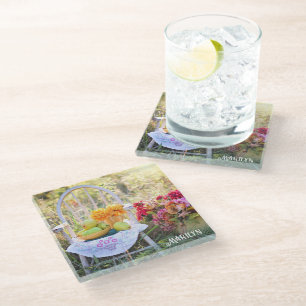 Dessous-de-verre En Verre Nom, Fleurs Sauvages d'Automne Vintage Impression