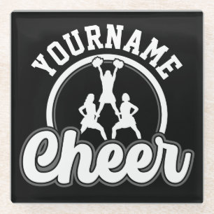 Dessous-de-verre En Verre NOM personnalisé Cheer Team Varsity Pom-pom girl