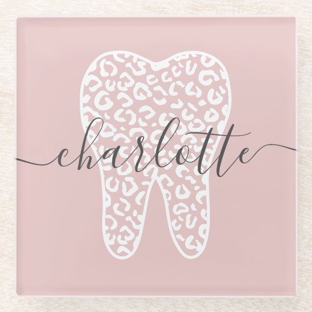 Dessous-de-verre En Verre Nom personnalisé Dental Empreinte de léopard Doth  (Devant)