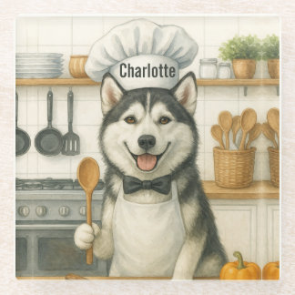 Dessous-de-verre En Verre Nom personnalisé Funny Siberian Husky Chien Chef