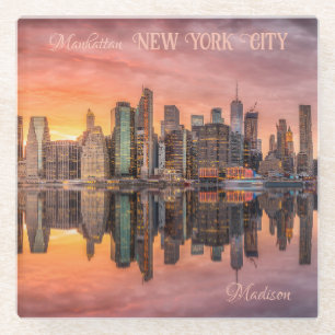 Dessous-de-verre En Verre Nom personnalisé New York City Skyline