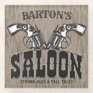 Dessous-de-verre En Verre NOM PERSONNALISÉ Salon de la révolver Wild West 