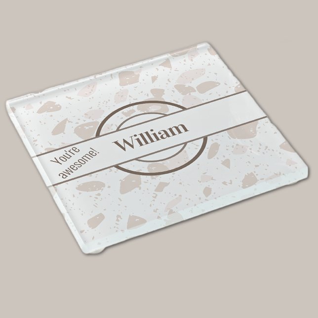 Dessous-de-verre En Verre Nom, Tan et Beige Terrazzo Motif (Créateur téléchargé)