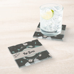 Dessous-de-verre En Verre Nom, Tones de la Terre et Verts Terrazzo Motif sur