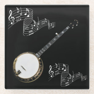 DESSOUS-DE-VERRE EN VERRE NOTES BANJO ET MUSIQUE