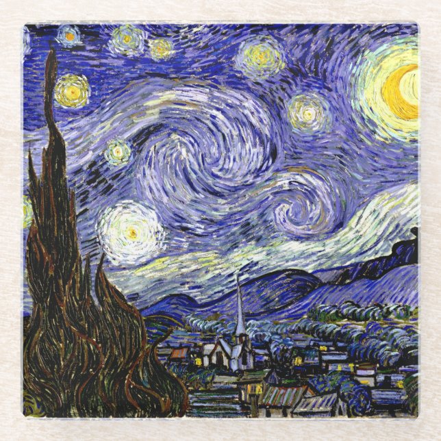 Dessous-de-verre En Verre Nuit étoilée de Van Gogh, 1889 (Devant)