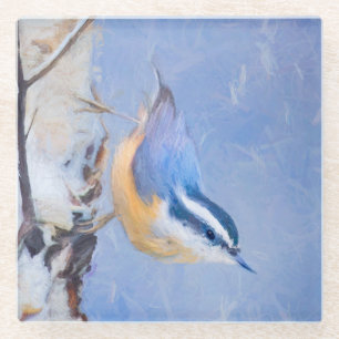 Dessous-de-verre En Verre Nuthatch à poitrine rouge Peinture d'art original 