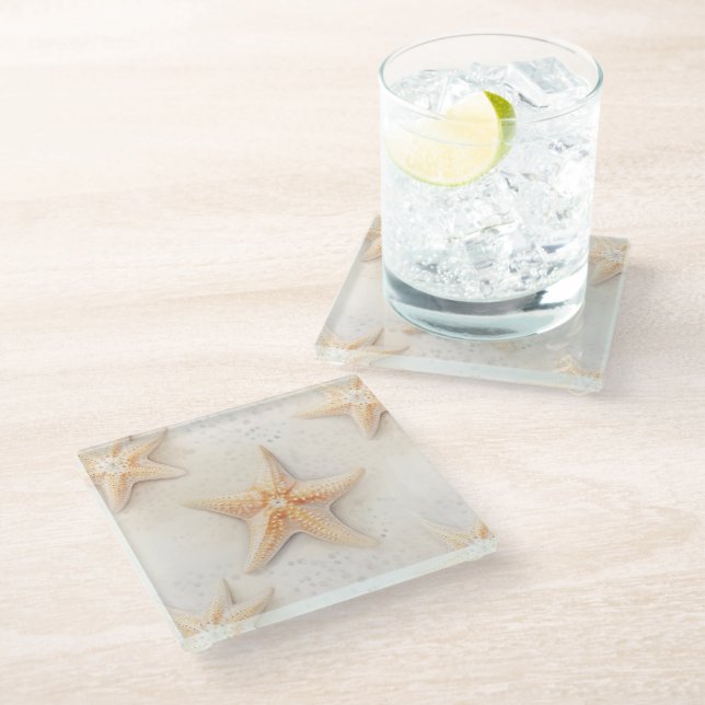 Dessous-de-verre En Verre Ocean Cream Peach Beach Starfish (Incliné)