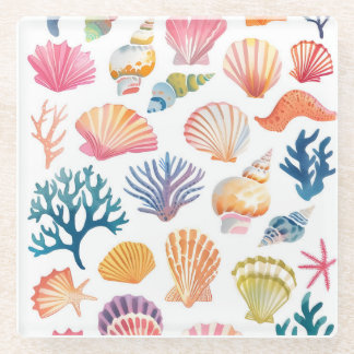 Dessous-de-verre En Verre OceanModern Tropical Plant Print – Pink and Green