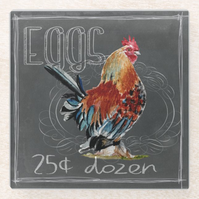 Dessous-de-verre En Verre Oeufs De Coq Sur Paie (Devant)