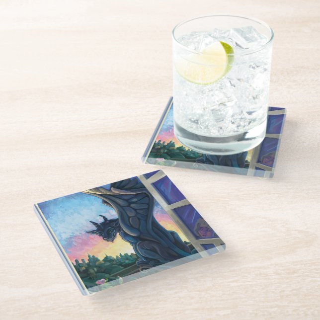 Dessous-de-verre En Verre Œuvre d'art du Gardien Gargouille (Incliné)