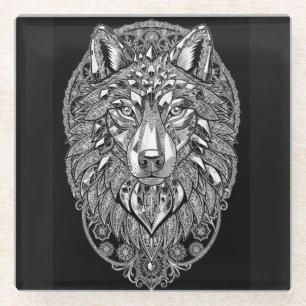 Dessous-de-verre En Verre Œuvre d'art murale Lion de cristal   Ligne blanche