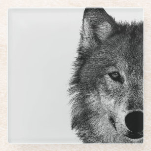 Dessous-de-verre En Verre OEuvre d'oeil de loup noir et blanc