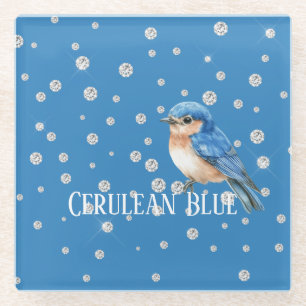 Dessous-de-verre En Verre Oiseau bleu céruléen faux diamants