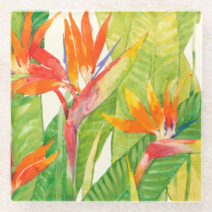 Dessous-de-verre En Verre Oiseau des fleurs   du paradis tropical