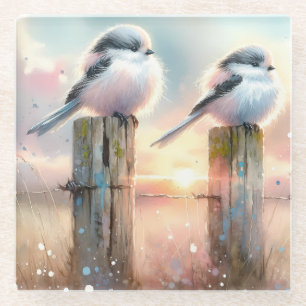 Dessous-de-verre En Verre Oiseaux au pastel à l'aquarelle sur un poteau de c