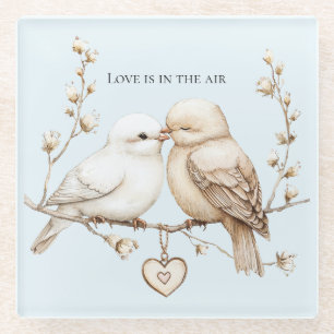 Dessous-de-verre En Verre Oiseaux de l'amour romantique Cœur Mariage