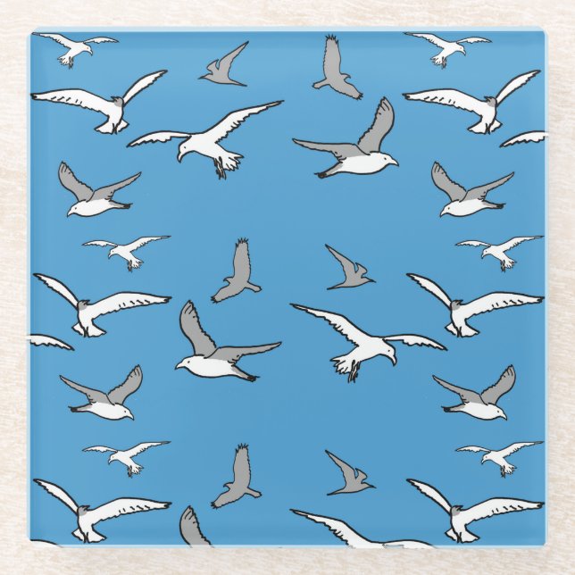 Dessous-de-verre En Verre Oiseaux - un troupeau de mouettes (Devant)